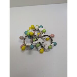 Pier 1 Easter Napkin Rings: Wood & Metal • Bunnies Ducks Eggs Set Of 4 Retired